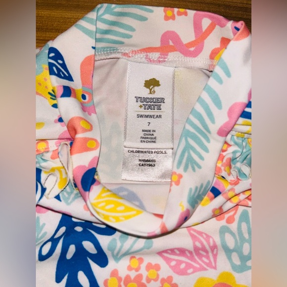 Tucker + Tate Long Sleeve Swim Shirt Girls size 7  Floral Birds Monkey - Picture 2 of 8